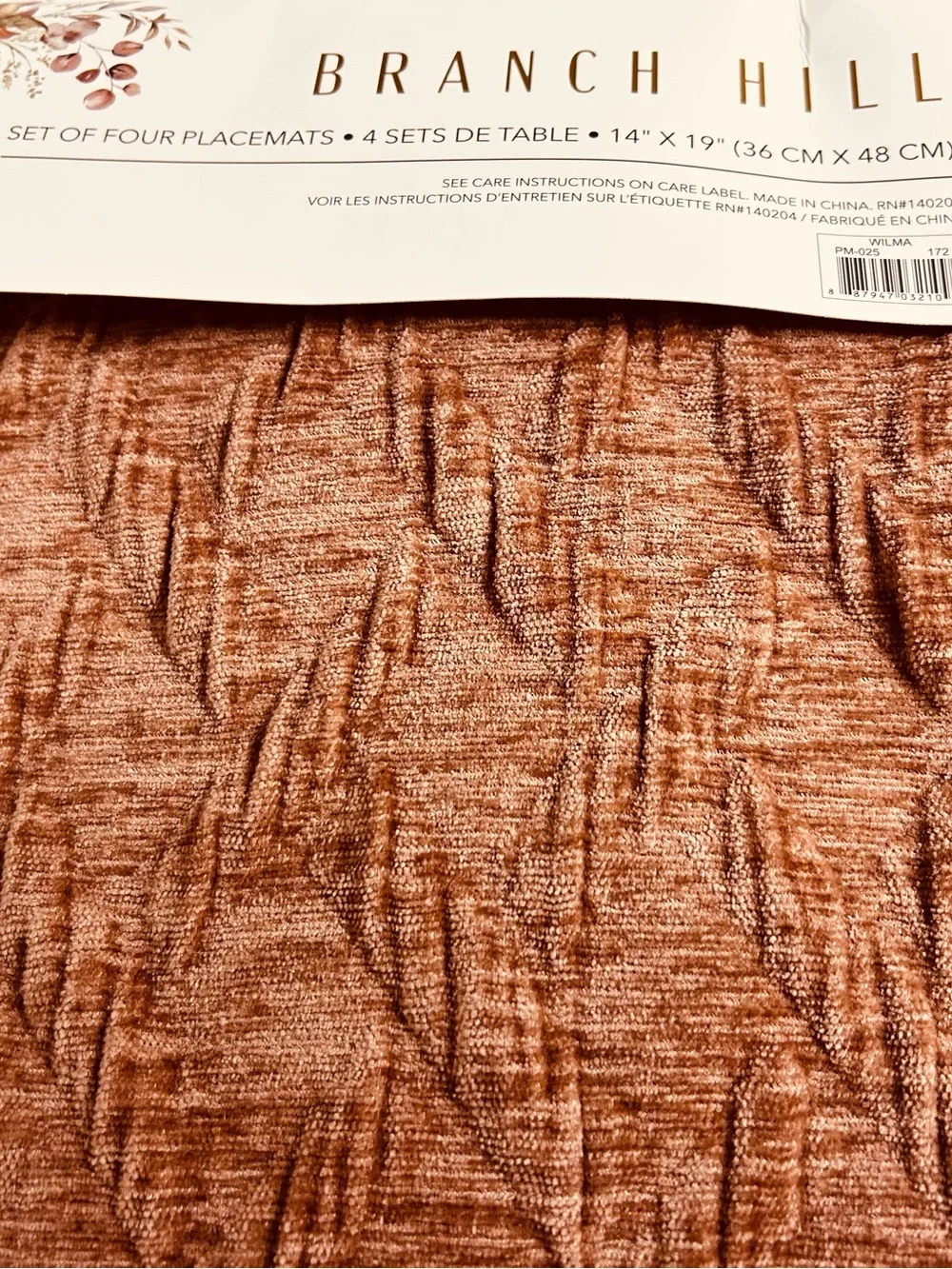 Branch Hill Copper Textured Placemat Set of 4  textured rust fabric NWT
